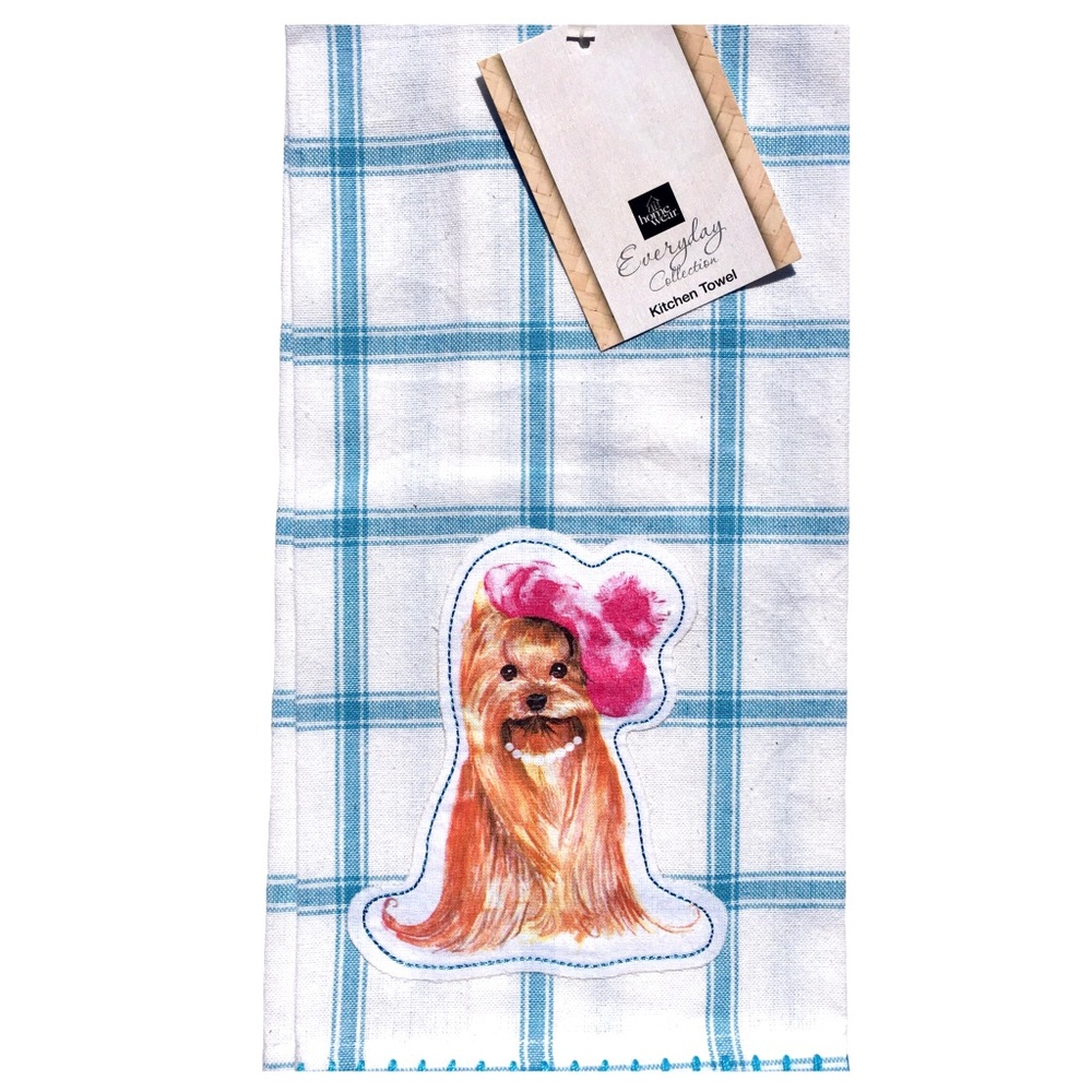Homewear Decked Out Watercolor Coco the Puppy Dog Embellished Kitchen Tea Towel
